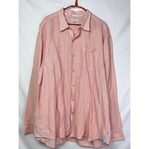 Tommy Bahama Men's XXL Orange/White Pinstriped Linen Blend Long Sleeve Shirt